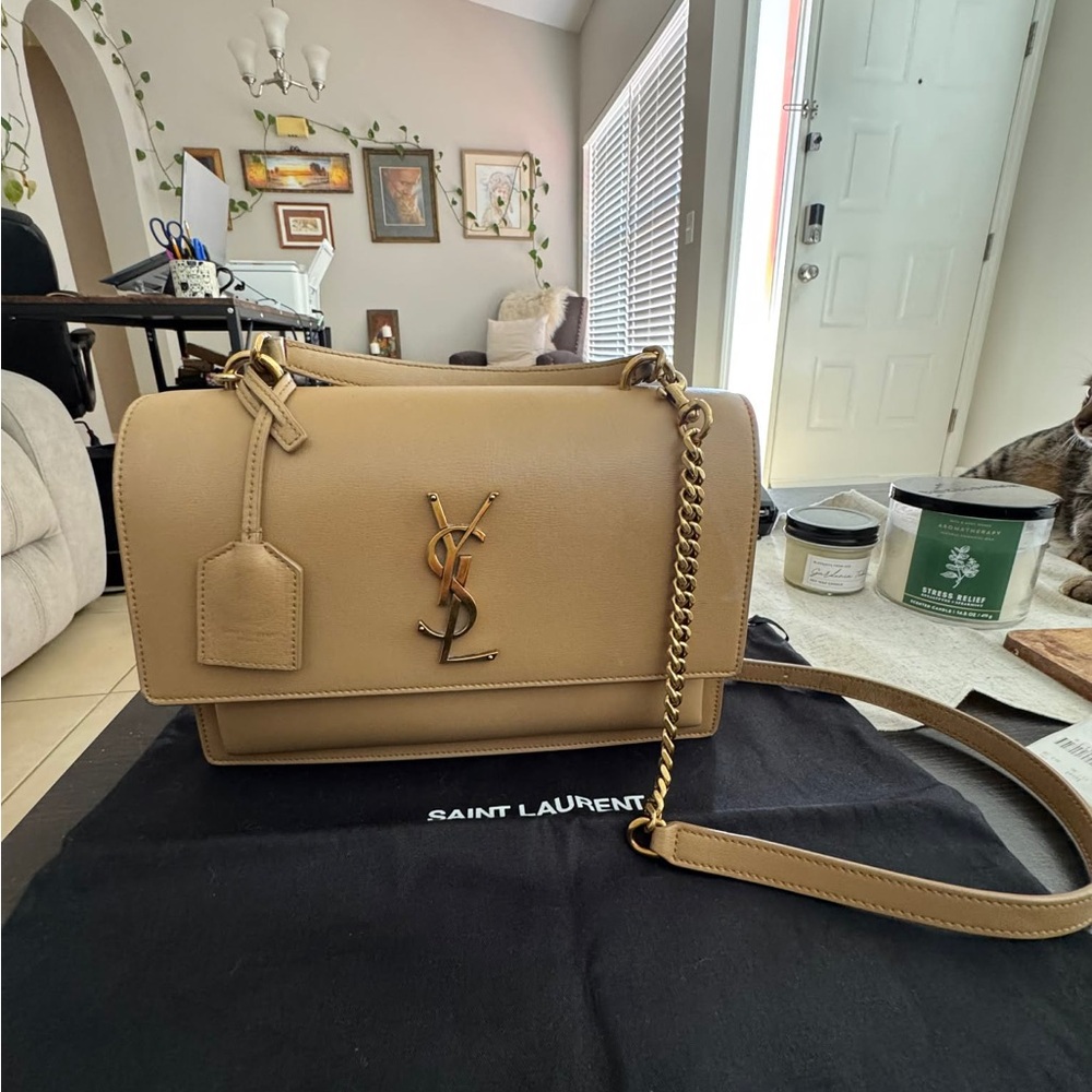 Yves Saint Laurent Tan Leather Crossbody with Gold YSL Hardware